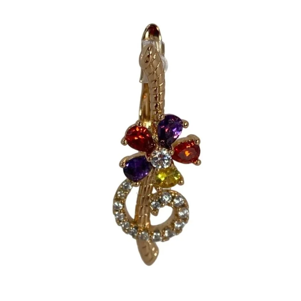 Musical note key note music symbol‎ gold tone rhinestone latch-back earrings OS